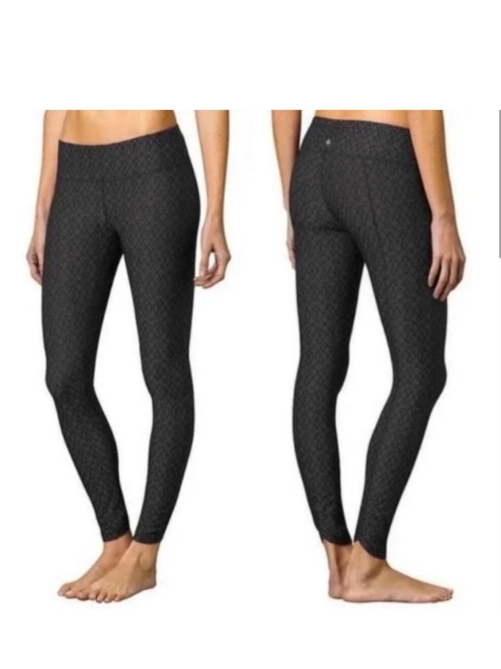 Prana Misty Leggings Charcoal Gray and Black Jacquard Knit Ruched Tight Large